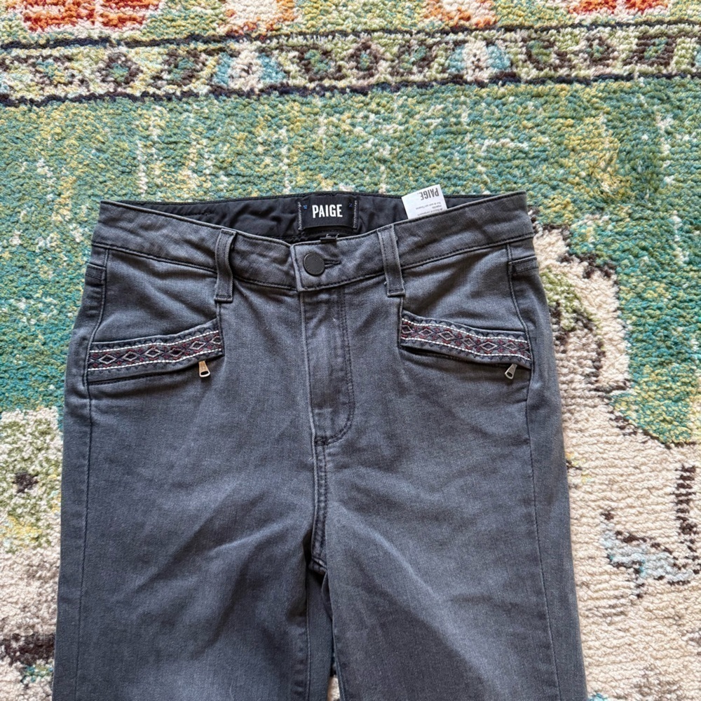 Black Paige skinny jeans with Aztec pocket detailing - Picture 4 of 8